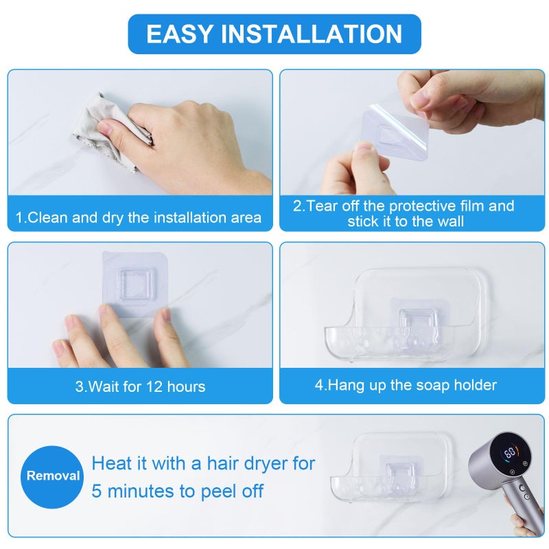 FEPTUASE Acrylic Soap Dish  2 Pcs Clear Self Draining Soap Holder  No Drilling  No Tool  Universal and Aesthetics  Waterproof  Plastic Soap Saver - Bathroom Kitchen Organizer - Image 5
